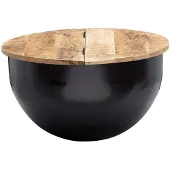 Wohnling Table basse en bois massif de manguier métal 60x34x60 cm style industriel ronde |