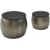 Wohnling Set de 2 tables gigognes en bois massif manguier rond argenté |