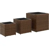 vidaXL Jardinières d'extérieur 3 pcs marron résine tressée