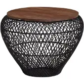 Wohnling Table basse en métal massif manguier 60x60x45 cm noir ronde avec rangement |