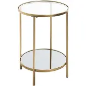 Haku Table d'appoint, ronde, Ø 390 mm x H 550 mm, tube d'acier laqué, étagères en verre (verre clair de sécurité en haut, verre miroir en bas), or