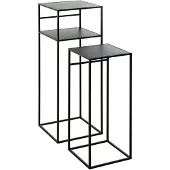 Haku Set de 2 tables d'appoint carrées, L 260/300 x P 260/300 x H 630/850 mm, tube d'acier/métal revêtu par poudre, noir