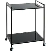 Haku Table d'appoint mobile , 2 tablettes supportant chacune jusqu'à 6 kg, L 500 x P 360 x H 690 mm, acier/verre de sécurité ESG, noir