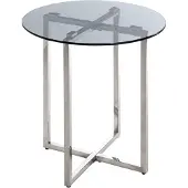 Haku Table D'appoint Ronde 50x55 Cm En Verre Gris Et Inox