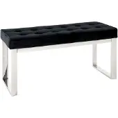 Haku Banc Design En Velours "Noja" 100cm Noir & Inox