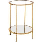 Haku Table D'Appoint Ronde 55x38 Cm En Verre Trempé Et Métal Doré