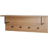 Haku Portemanteau mural , 4 crochets de 3 kg chacun, tringles à vêtements, tablette pour chapeaux, L 800 x P 200 x H 300 mm, bois/métal, décor chêne foncé/noir
