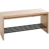 Haku Banc à chaussures , pour jusqu'à 3 paires de chaussures, charge totale 85 kg, L 800 x P 300 x H 400 mm, acier/bois, noir/décor chêne clair