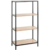 Haku Étagère , 4 tablettes supportant chacune jusqu'à 15 kg, L 640 x P 350 x H 1290 mm, acier/bois, noir/décor chêne clair