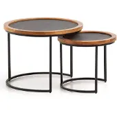 Wohnling Table basse 2 pièces en bois massif de manguier / aspect pierre table de salon ronde |