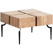 Wohnling Table basse en bois massif d'acacia 60x60x40 cm Table carrée avec structure métallique Petite table basse en forme de cube Table de salon Table basse moderne