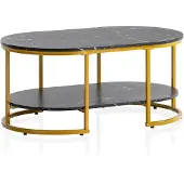Wohnling Table basse 100x60x45 cm noire avec effet marbre Table de salon rectangulaire Table basse Lounge avec étagère Table basse contemporaine avec motif doré