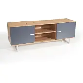 Wohnling Meuble bas chêneReproduction gris 150x55x40 cm meuble tv moderne, meuble tv design haut, meuble tv table, meuble tv deux portes, meuble tv salon |