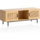 Wohnling Buffet basReproduction chêne avec tressage viennois 120x45,5x40 cm Commode TV Intemporelle avec portes coulissantes Armoire TV haute Armoire TV