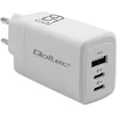 Qoltec Chargeur mural GaN 65W Blanc (65 W, 3 ports), Chargeur USB, Blanc