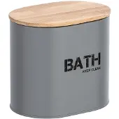 Wenko Boite de rangement salle de bain décorative avec couvercle Gara, Bambou - acier, 14,5x13,5x10,5 cm, gris - marron