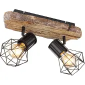 Globo Lampe de plafond Priska 2-noir clair avec bois