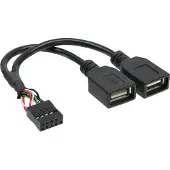 InLine 33440M Câble adaptateur USB 2.0, 2x prise femelle A sur prise poteau