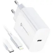 Forcell RÉSEAU - Chargeur avec câble USB type C et lightning - Connexion 3A 20W avec fonction de charge PD et Quick Charge 4.0