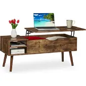 Relaxdays Table basse pliable , 2 compartiments latéraux, table de salon avec espace de rangement, style industriel, 45 x 108 x 40 cm, marron