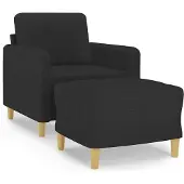 vidaXL Fauteuil avec pouf Noir 60 cm Tissu