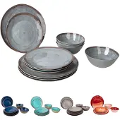 Bo Camp Pack De Vaisselle En Mélamine Halo Gris Et Terra - 12 Pièces - Bo-camp