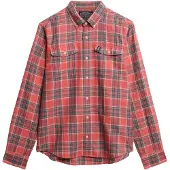 Superdry Merchant Linen Check Long Sleeve Shirt Rouge S Homme