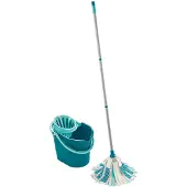 Leifheit Set nettoyage sols Power Mop 3-en-1 52110 , kit balai serpillère et seau, balai à franges microfibres triple action
