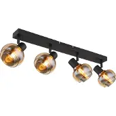 Globo Lighting Plafonnier noir Tokki Verre fumé ambré à 4 lumières
