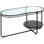 Haku Table Basse 90x42x49 Cm En Verre Ondulé Et Métal Noir
