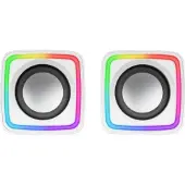 Mars Gaming MSCUBEW Blanc, haut-parleurs de jeu RGB compacts, processeur sonore DSP 8W, contrôle du volume