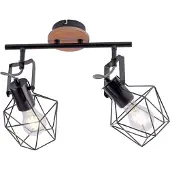 JUST LIGHT Plafonnier - noir - métal - bois - 2 flammes - L 40 cm
