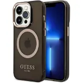 GUESS Étui translucide compatible MagSafe pour Apple iPhone 14 Pro - noir (Apple iPhone 14 Pro), Coque pour téléphone portable, Transparent, Noir