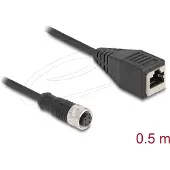DeLOCK - Câble réseau - M12 (4 broches) (W) vers RJ-45 (W) - 50cm - 5 mm - S/FTP - CAT 5e - IP67 - Noir (60066)