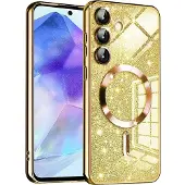 Techsuit - Luxury Glitter MagSafe - Samsung Galaxy A55 5G - Gold (Samsung Galaxy A55), Coque pour téléphone portable, Or