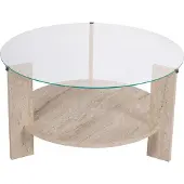 Skye Decor , Clara - Travertine, transparent, table basse, travertin, plateau 100 % mélamine, 75 x 75 x 40 cm