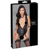 Cottelli Bondage - body dentelle tour de cou - noir - XL