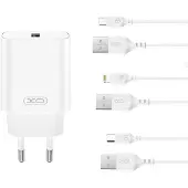 XO CE33 Chargeur mural USB 18W avec câble IPhone, blanc