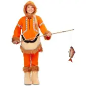 MOM Eskimo Girl Costume Orange 7-9 Years Enfants
