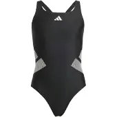 Adidas Maillot de bain de sport 'Logo C-back Swimsuit' gris / noir / blanc