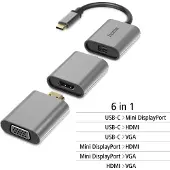 Hama 00200306 USB C Adapter 6in1 0,15 m grau