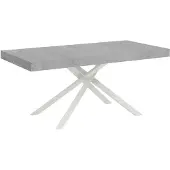 Ityhome - Table extensible 160/264x90 cm Karida gris béton pieds blancs
