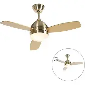 QAZQA Ventilateur de plafond en laiton 96 cm avec télécommande - Rotar