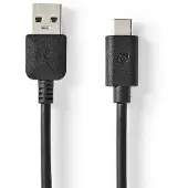 Nedis Câble USB - USB 3.2 Gen 2 - USB-A mâle - USB-C mâle - 60 W - 10 Gbps - nickelé - 1,00 m - rond - PVC - noir - boîte
