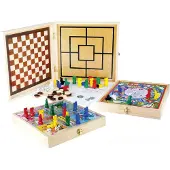 Jeujura Caisse en bois 100 jeux de société traditionnels
