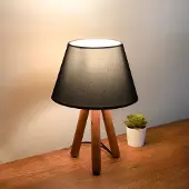 Opviq , lampe de table haut de gamme 100 % bois, anthracite, hauteur 30 cm | Abat-jour en tissu 22 x 14 cm | Cordon de 150 cm | Douille E27, 40 W max. | Design scandinave, élégant et moderne.