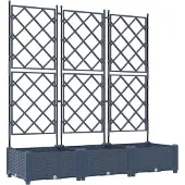 vidaXL Bac à fleurs avec Treillis 3 pcs Gris 120 x 40 x 125.5 cm PP