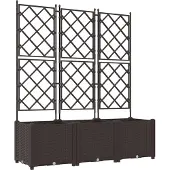 vidaXL Bac à fleurs avec Treillis 3 pcs Marron 120 x 40 x 143 cm PP