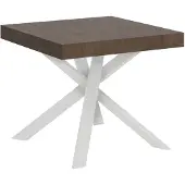 Itamoby Table Extensible 90X90/194 Cm Clerk Plateau Noyer Pieds Blancs