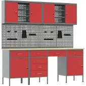 vidaXL Établi avec tiroirs 10 pièces Rouge Ingénieurs Bois et acier
